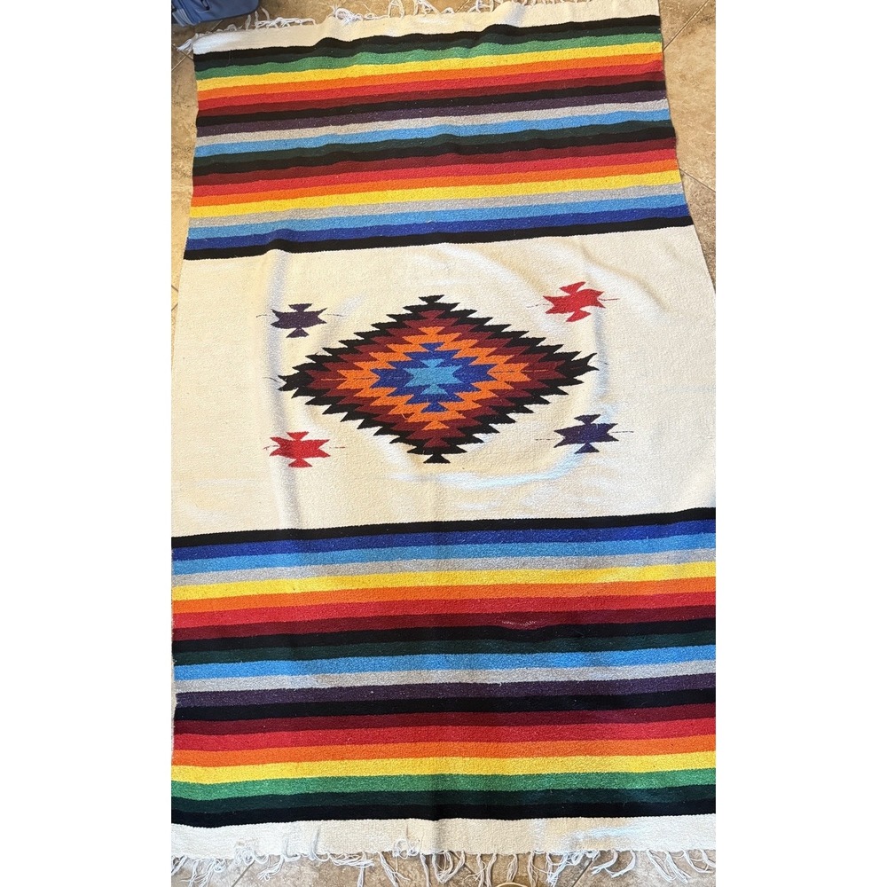 El Paso Saddleblanket Rainbow Serape Woven Blanket 80x49 Southwestern Aztec